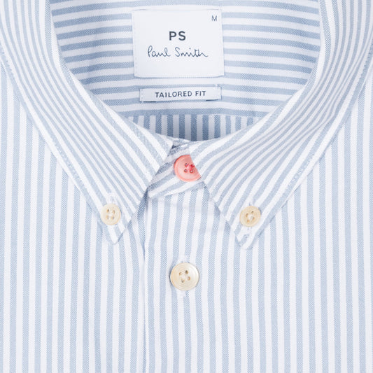 - Stripe Oxford Shirt With Embroidered 'Climber' - Blue/White