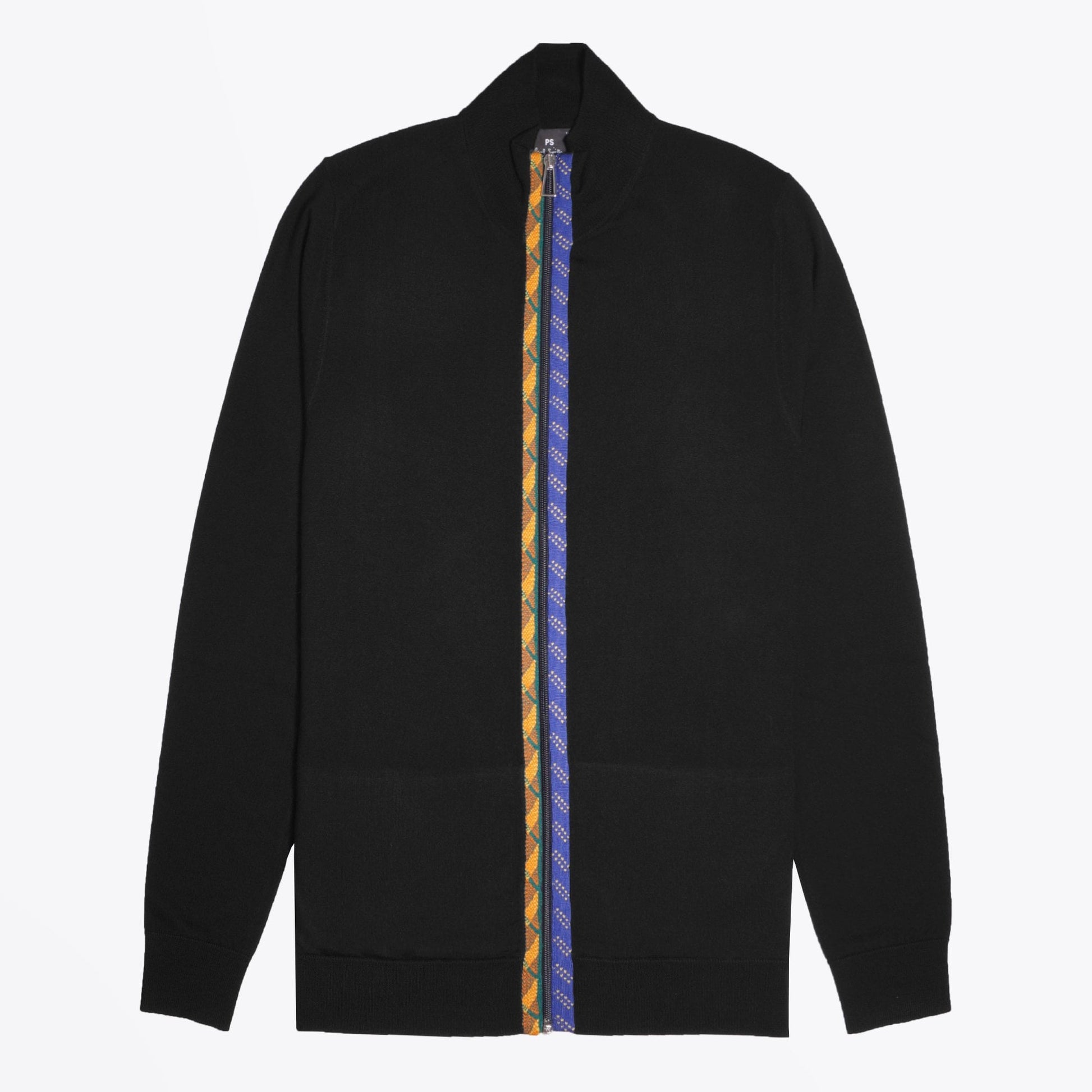 Paul Merino Wool Zip Cardigan With 'Rope' Trims - Black