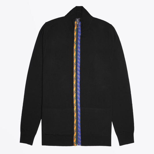 Merino Wool Zip Cardigan With 'Rope' Trims - Black