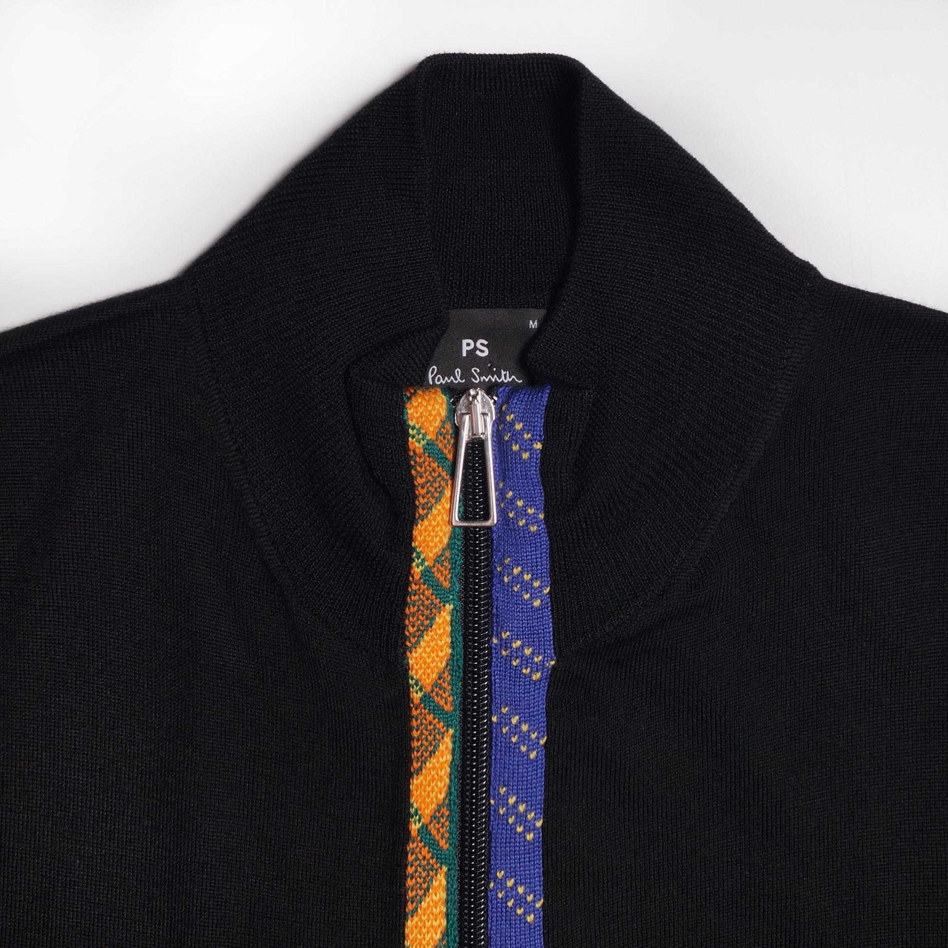 Paul Merino Wool Zip Cardigan With 'Rope' Trims - Black