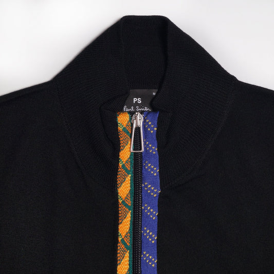 Merino Wool Zip Cardigan With 'Rope' Trims - Black