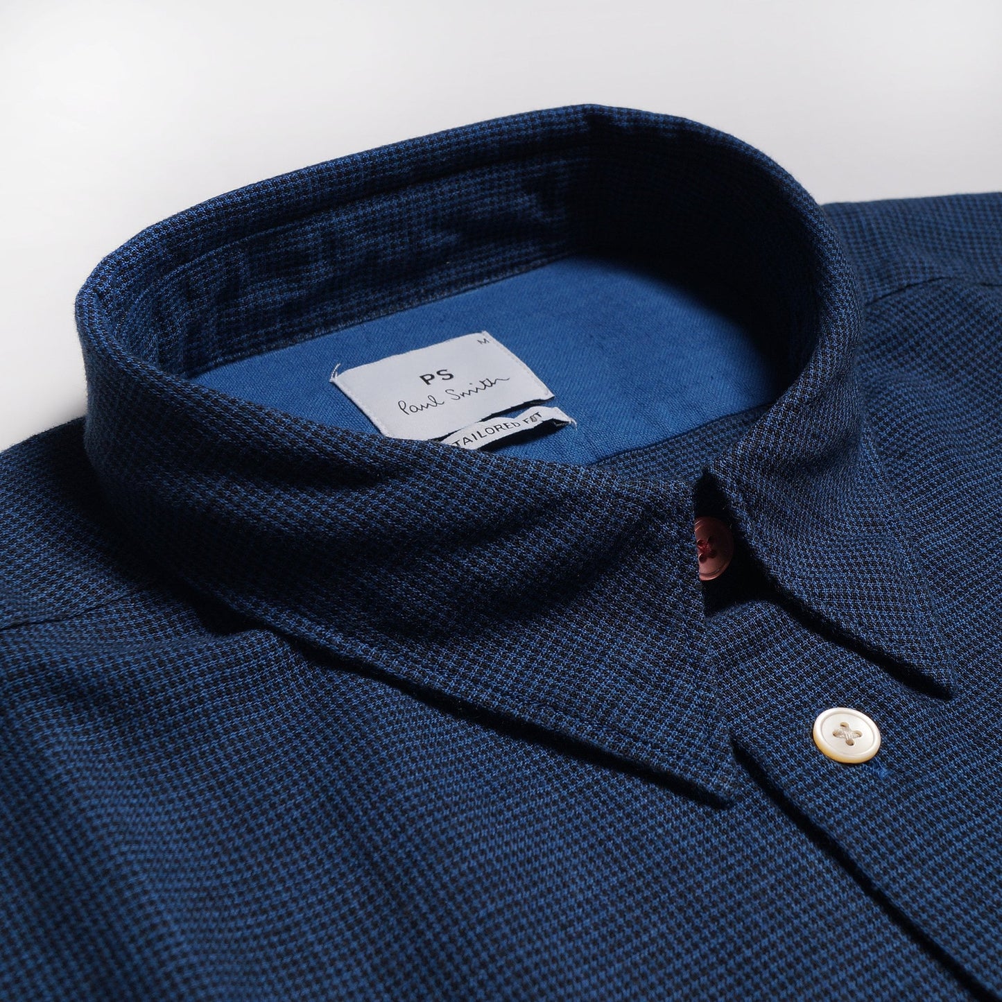 - Fine Houndstooth Check Shirt - Blue