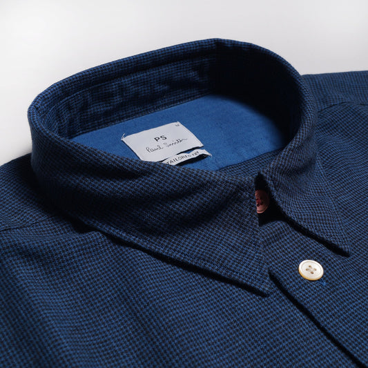 - Fine Houndstooth Check Shirt - Blue