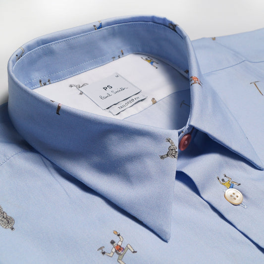 - Tailored 'Climbing Rope' Shirt - Light Blue