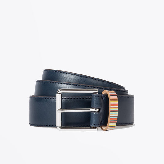 Leather 'Signature Stripe' Belt - Blue/Navy