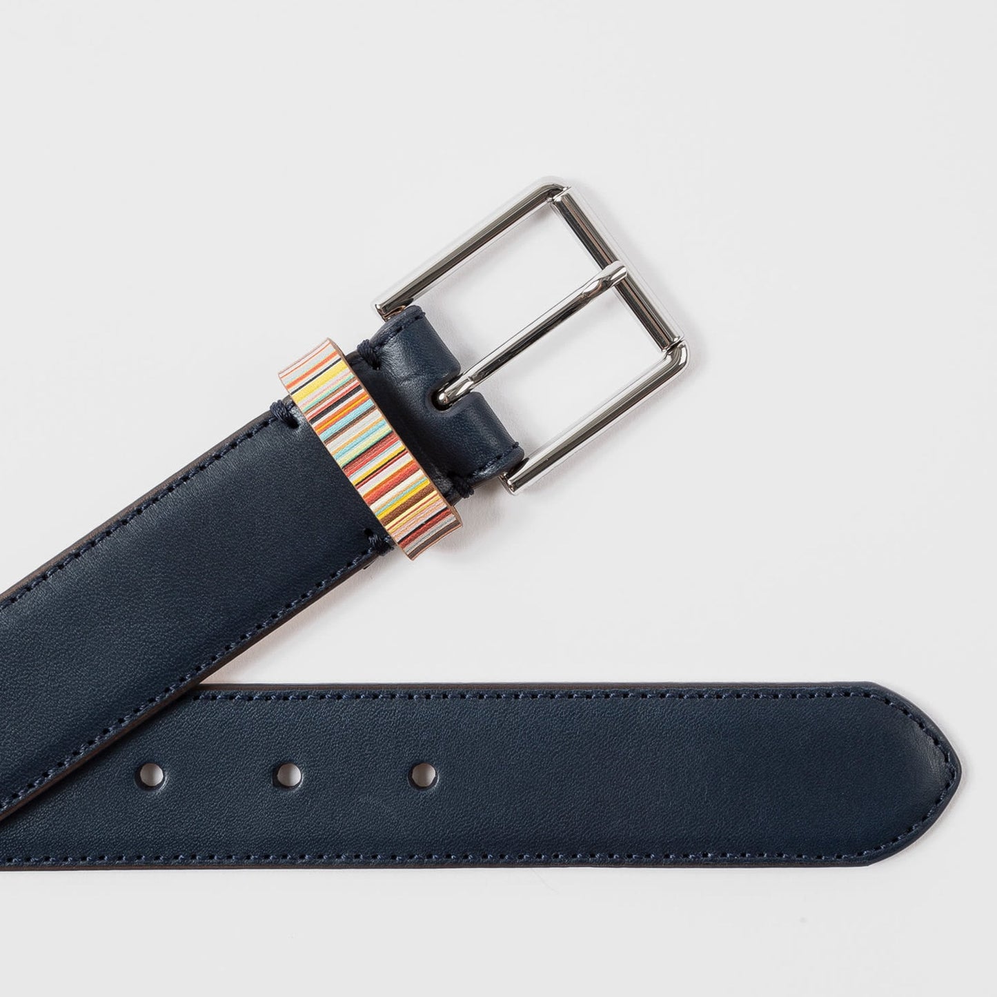 Leather 'Signature Stripe' Belt - Blue/Navy