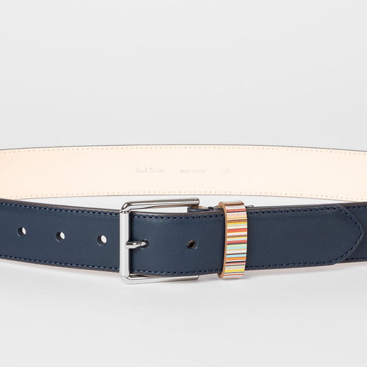 Leather 'Signature Stripe' Belt - Blue/Navy