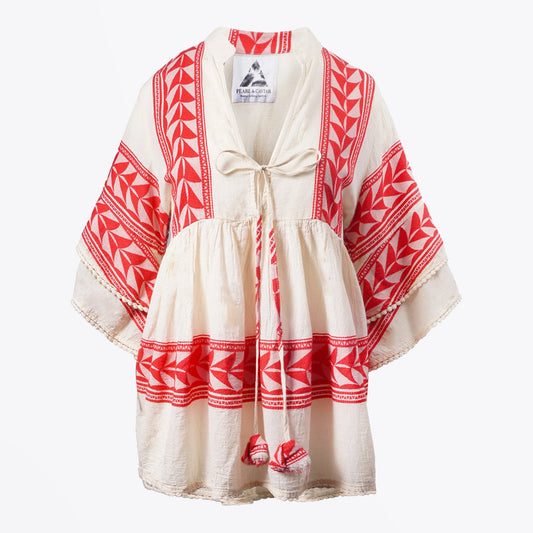 - Embroidered Aztec Blouse - Red