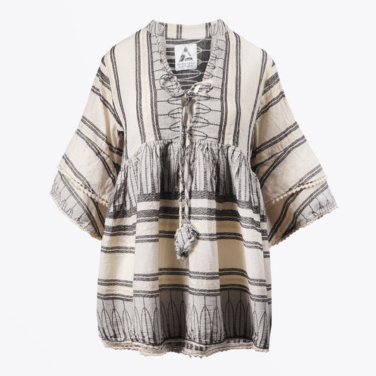 - Stripe Gold Thread Blouse - Black/Cream