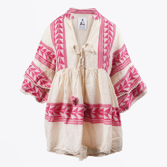 - Embroidered Aztec Blouse - Pink