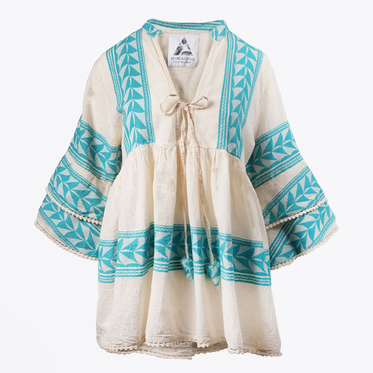 - Embroidered Aztec Blouse - Teal