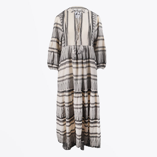 - Embroidered Gold Thread Maxi Dress - Black/Cream
