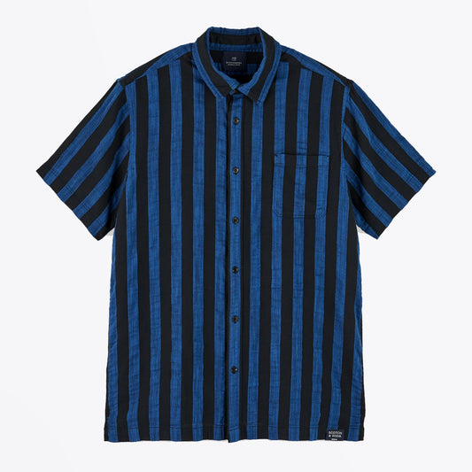 - Striped Short Sleeve Shirt - Blue/Black