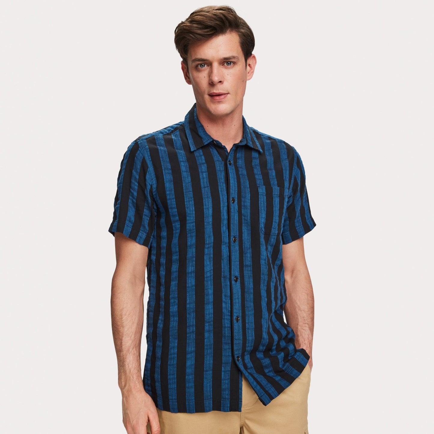 - Striped Short Sleeve Shirt - Blue/Black