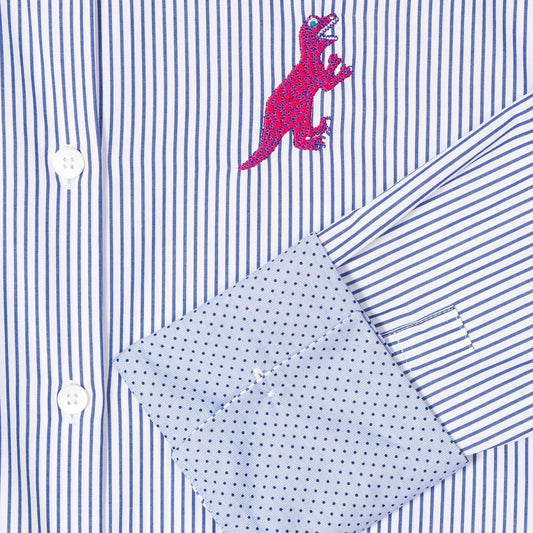 - Cotton Stripe 'Dino' Shirt - Blue/White