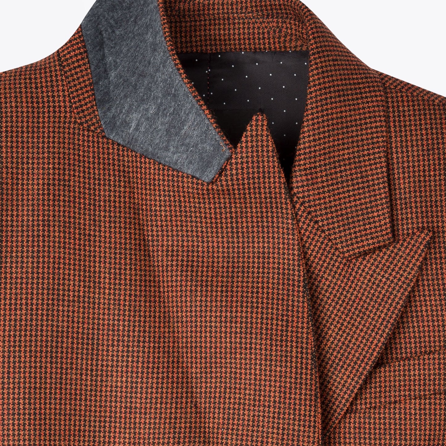 - Houndstooth Wool Double-Breasted Blazer - Rust