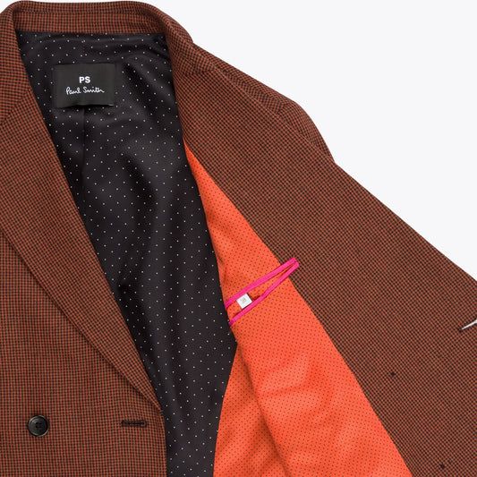 Houndstooth Wool Double-Breasted Blazer - Rust