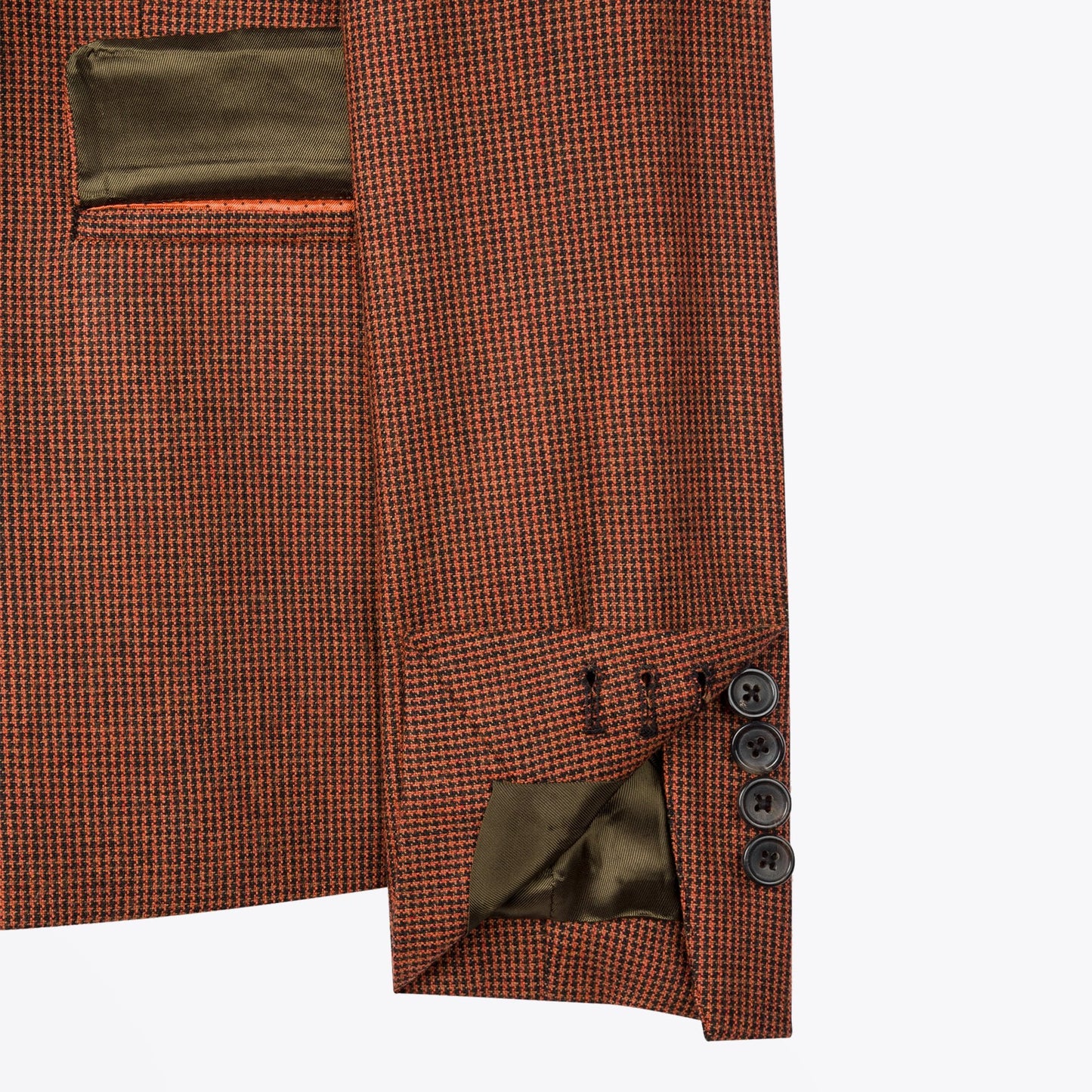 - Houndstooth Wool Double-Breasted Blazer - Rust