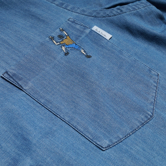 - Denim Shirt With Embroidered 'Climber' - Blue