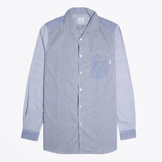 - Casual Fit Stripe Pocket Shirt - Blue/White