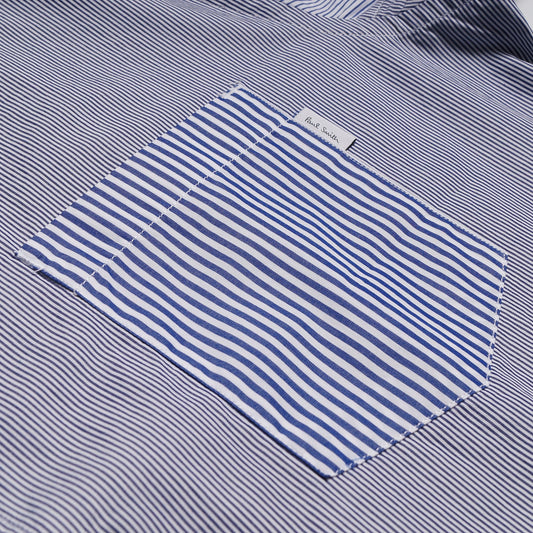 - Casual Fit Stripe Pocket Shirt - Blue/White