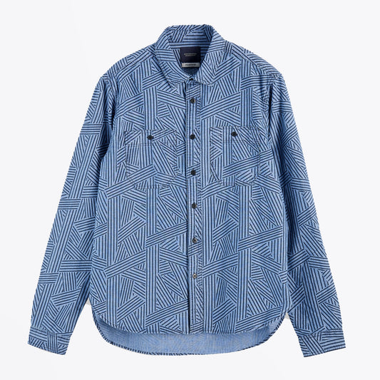 - Cotton Chambray Workwear Shirt - Blue