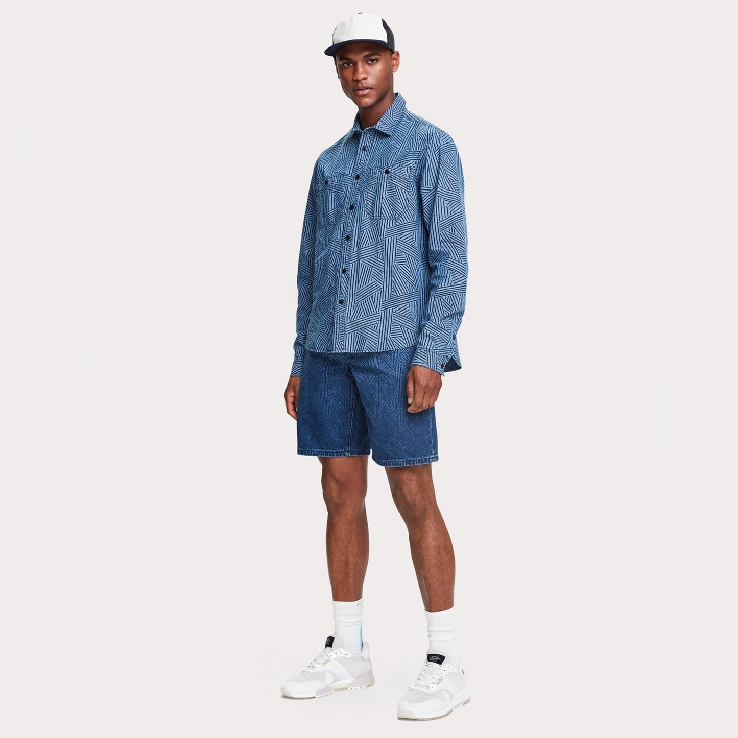 - Cotton Chambray Workwear Shirt - Blue