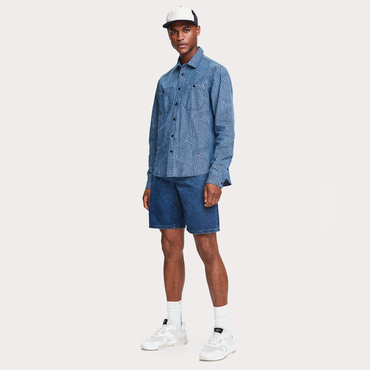 - Cotton Chambray Workwear Shirt - Blue