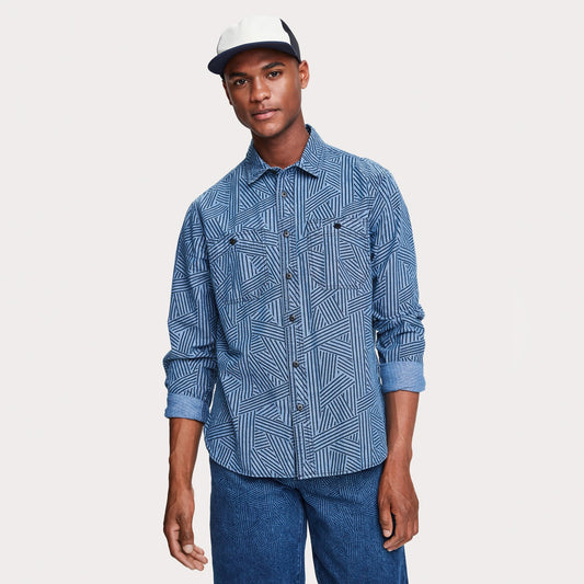 - Cotton Chambray Workwear Shirt - Blue