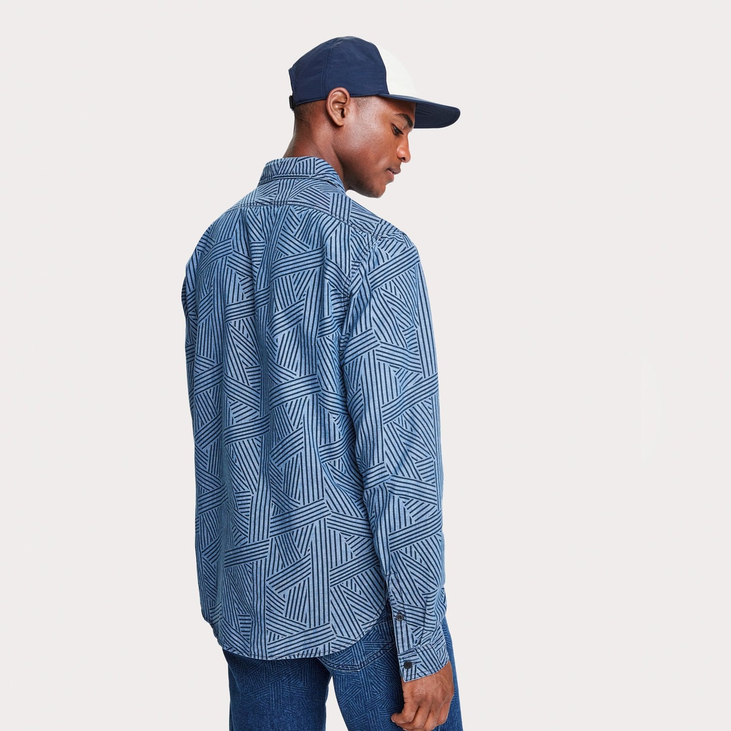 - Cotton Chambray Workwear Shirt - Blue