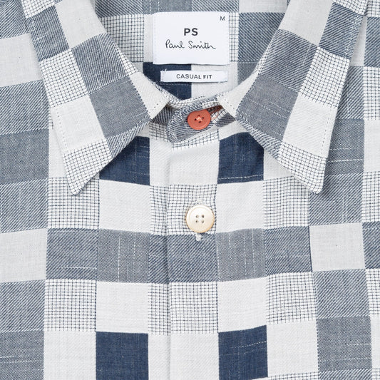 - Patchwork Check Shirt - White/Navy