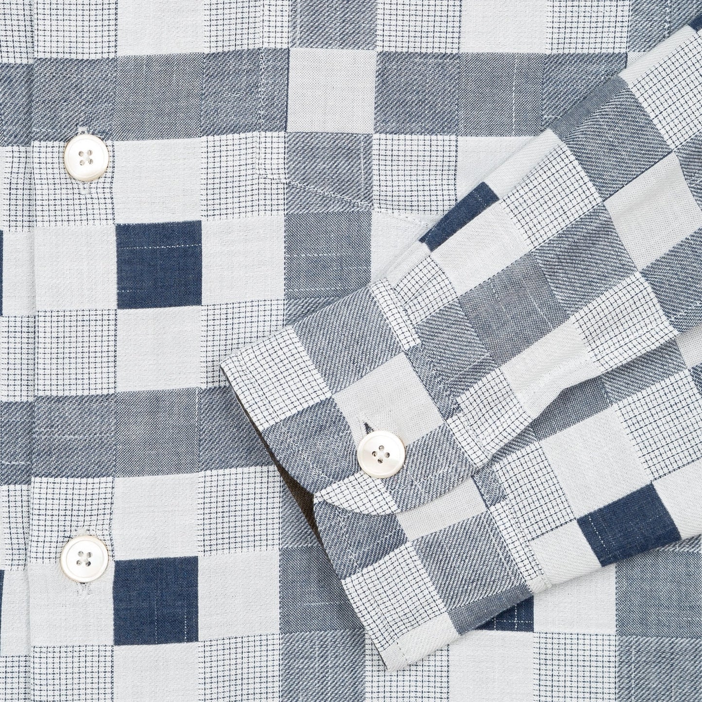 - Patchwork Check Shirt - White/Navy