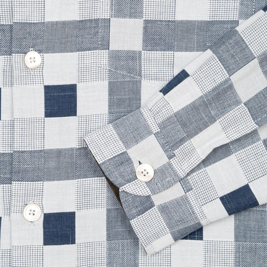 - Patchwork Check Shirt - White/Navy