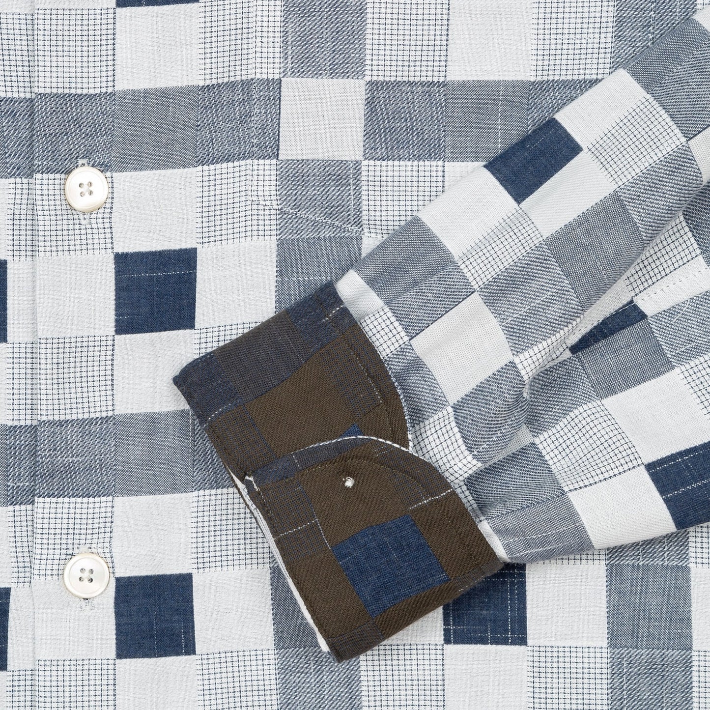- Patchwork Check Shirt - White/Navy
