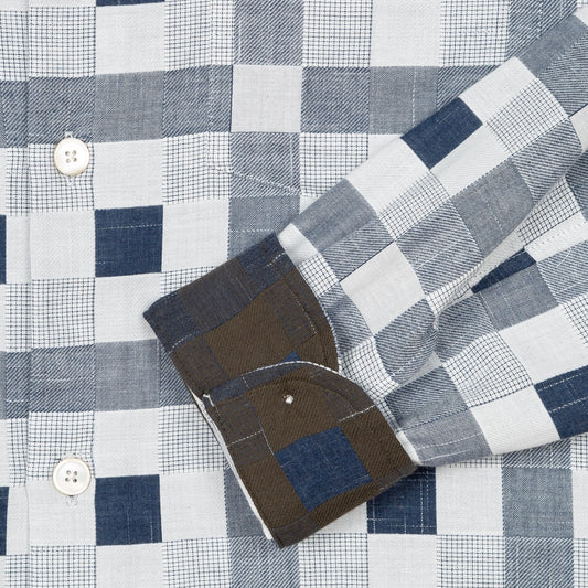 - Patchwork Check Shirt - White/Navy
