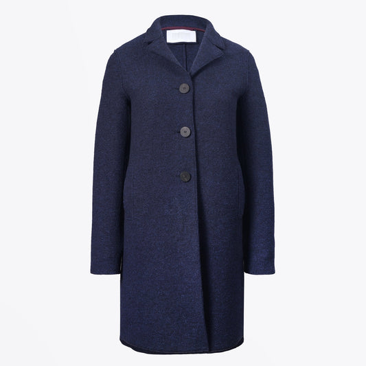 - Boiled Wool Button-Up Boxy Coat - Blue/Navy