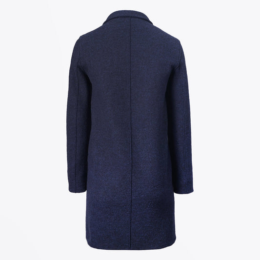 - Boiled Wool Button-Up Boxy Coat - Blue/Navy