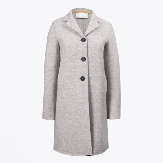 - Boiled Wool Button-Up Boxy Coat - Pale Grey