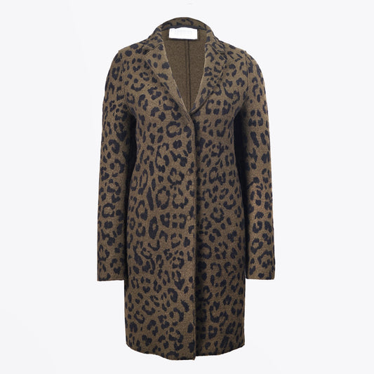 - Boiled Wool Animal Print Cocoon Coat - Green