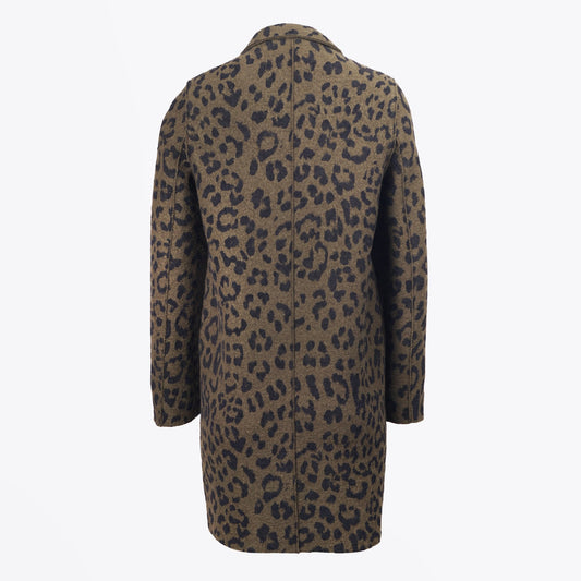 - Boiled Wool Animal Print Cocoon Coat - Green