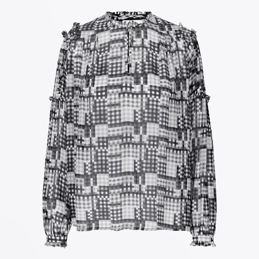 Lazulis - Ruffle Check Top - Grey