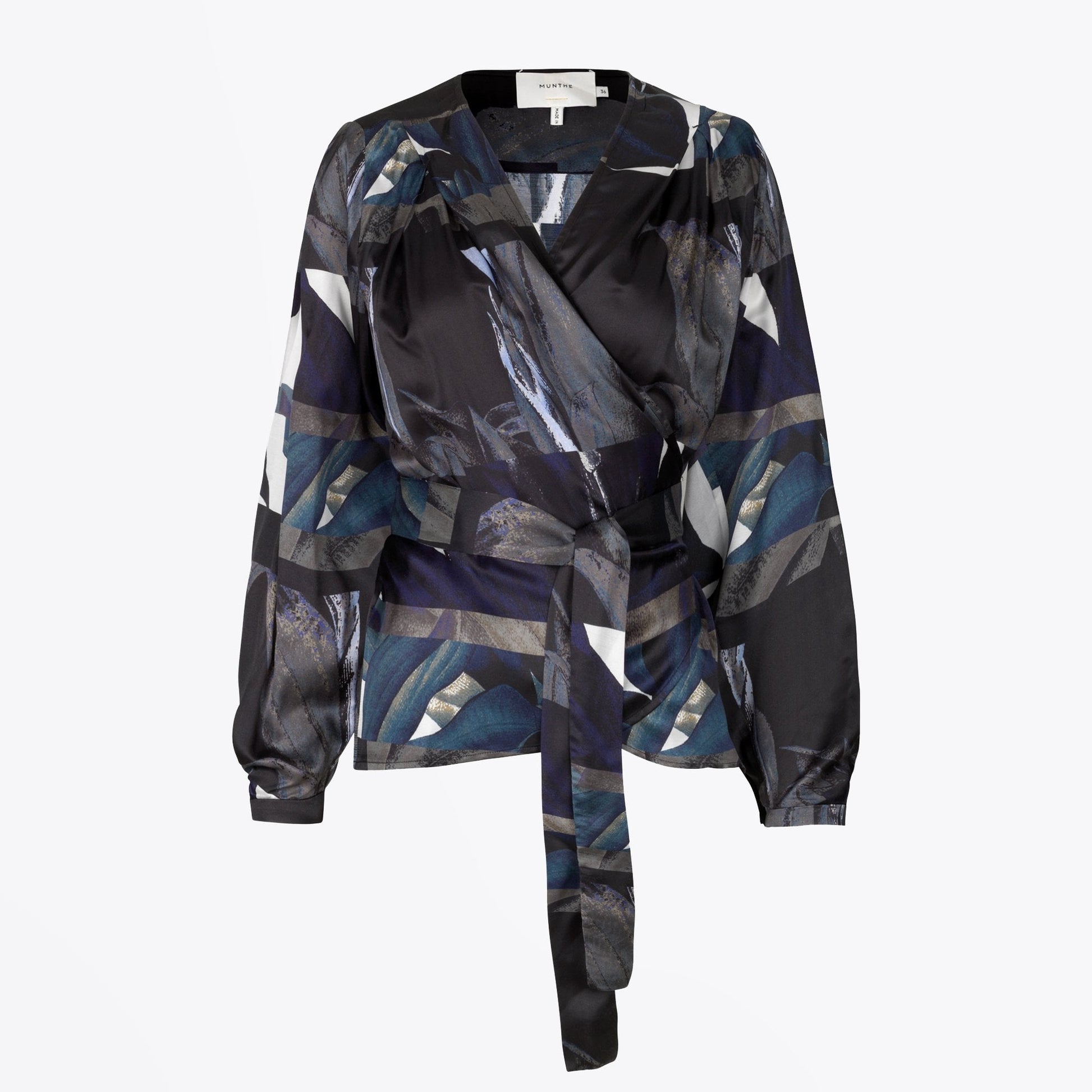 Munthe Lettuce - Printed Wrap Blouse - Blue/Black