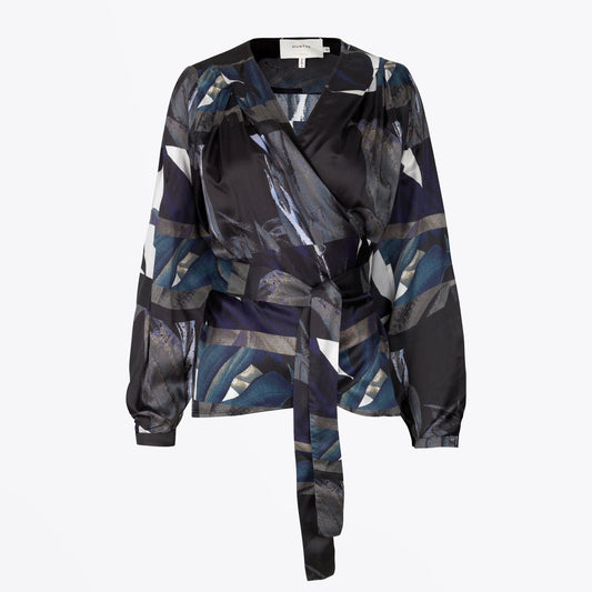Lettuce - Printed Wrap Blouse - Blue/Black