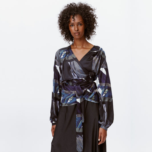 Lettuce - Printed Wrap Blouse - Blue/Black