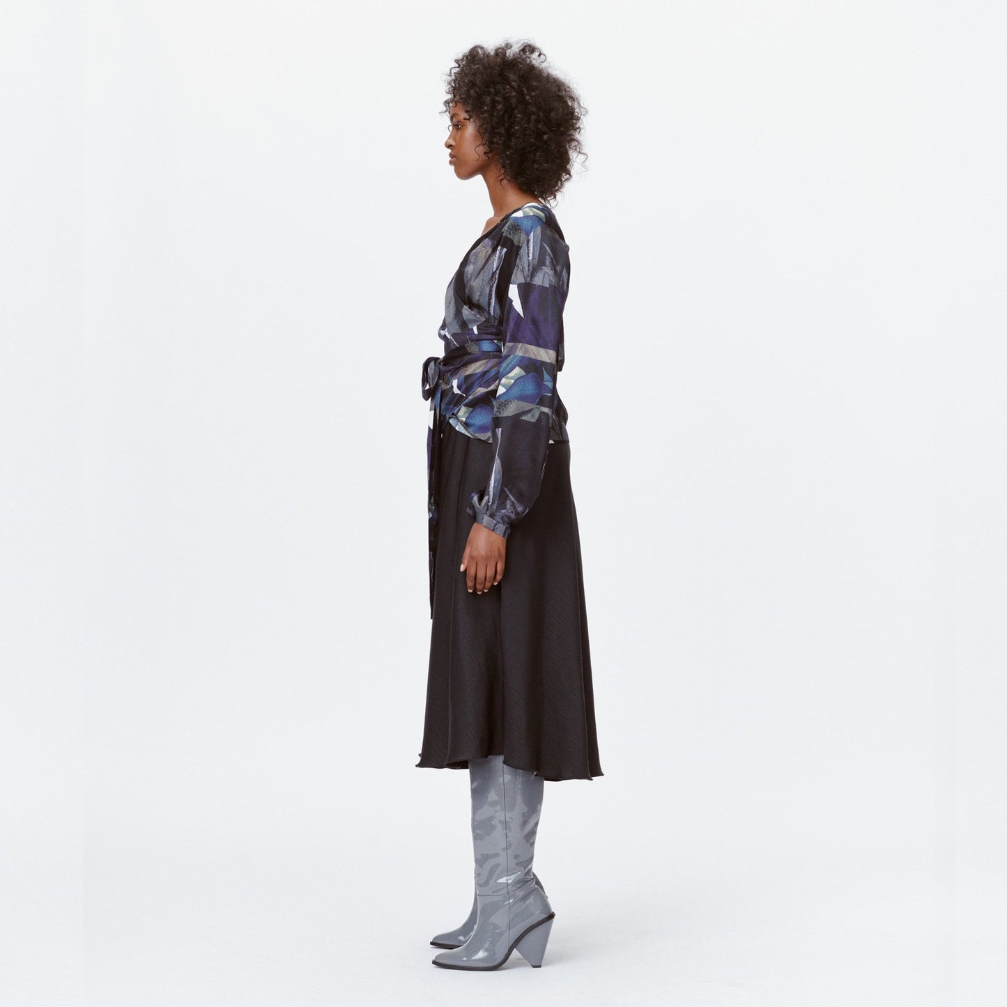 Lettuce - Printed Wrap Blouse - Blue/Black