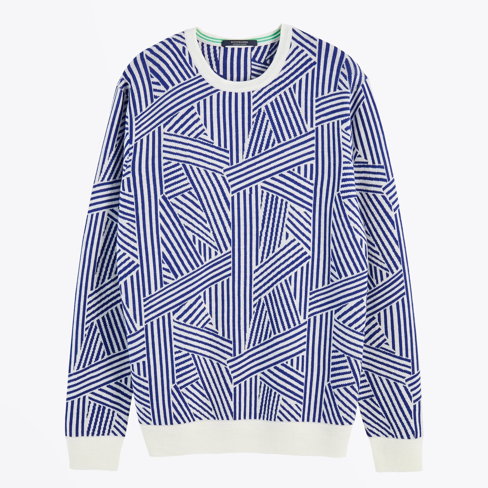 Scotch Merino Wool Blend Jacquard Pullover - Navy/Cream