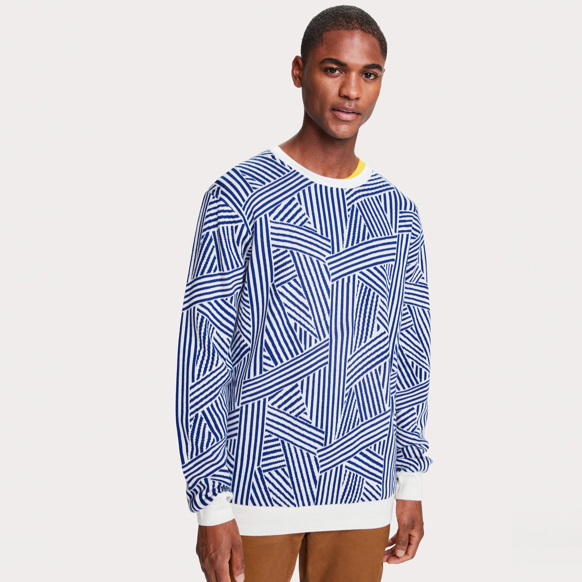Scotch Merino Wool Blend Jacquard Pullover - Navy/Cream
