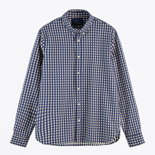 - Cotton Check Shirt - Navy