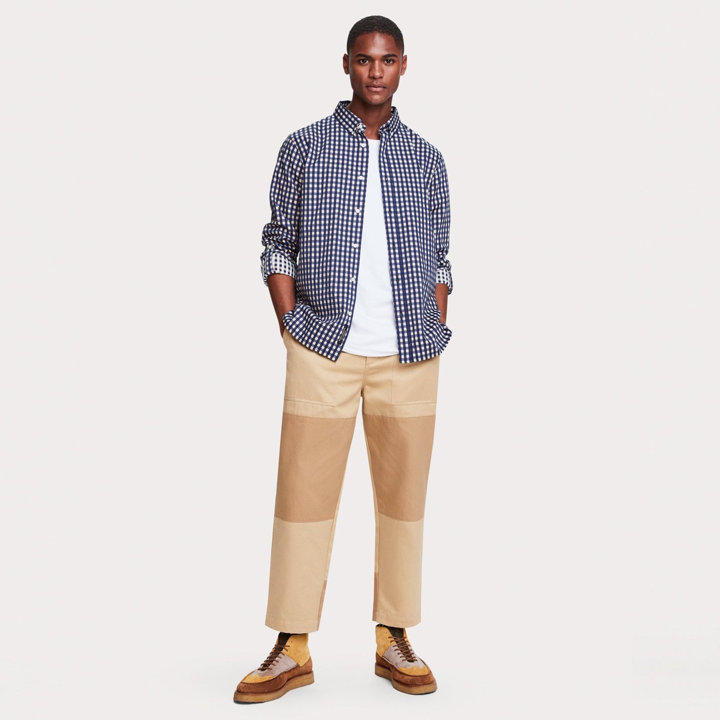 - Cotton Check Shirt - Navy