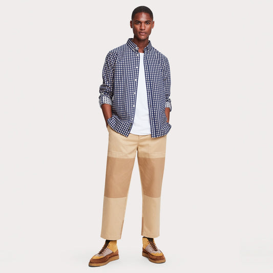 - Cotton Check Shirt - Navy